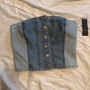 Tilly's Two-Tone Blue Denim Corset Crop Top